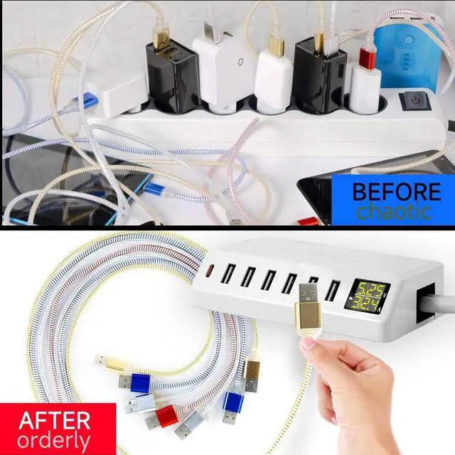 Alt view image 4 of 7 - USB Charging Station, 60W/12A 7-Port USB Charger Station with LED Display for Multiple Devices PD20W USB C Charger for All iPad iPhone14/13/12 Pixel Galaxy Tablet Headphones and More (White)