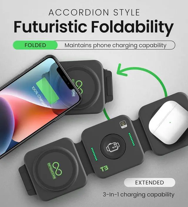 Alt view image 4 of 7 - InfinaCore 3-in-1 Charging Station for Apple Devices - Travel Essentials- Magnetic Wireless Travel Charger - Foldable Charging Pad for Magsafe iPhone 16 15 14 13 12 Pro Max/Plus, AirPods & Apple Watch