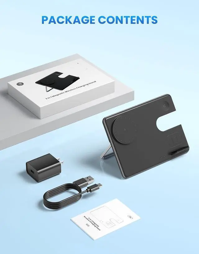 Alt view image 7 of 7 - JoyGeek 3 in 1 Wireless Charging Station for MagSafe, Foldable Travel Charging Stand/Pad for iPhone 15/14/13/12 Series, Magnetic Charging Dock for Apple Watch Ultra 2/9/8/7/6/SE/5/4/3,AirPods Pro/3/2
