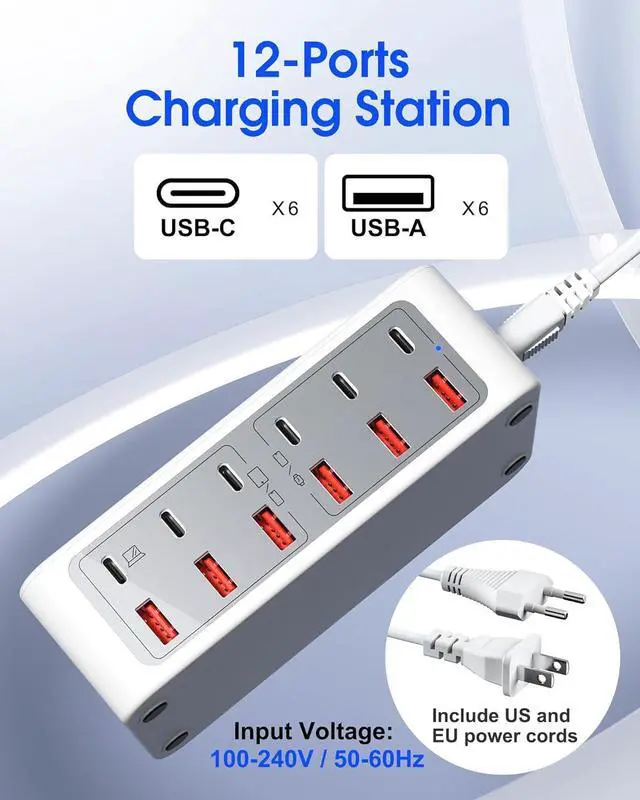 Alt view image 2 of 7 - 12-Ports Multiple USB C Fast Charging Station, 220W GaN Charger Hub with European Travel Plug, PD 65W Laptop Charger for MacBook iPad iPhone Google Pixelbook Dell XPS Galaxy Steam Deck - White