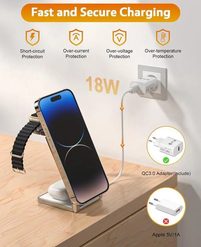 Alt view image 4 of 7 - Mag-Safe Charger Stand iPhone and Watch Charging Station for Apple Devices, Magnetic 3 in 1 Foldable Travel Charging Dock for Airpods and iPhone 15/14/13/12 Max/Pro/Mini