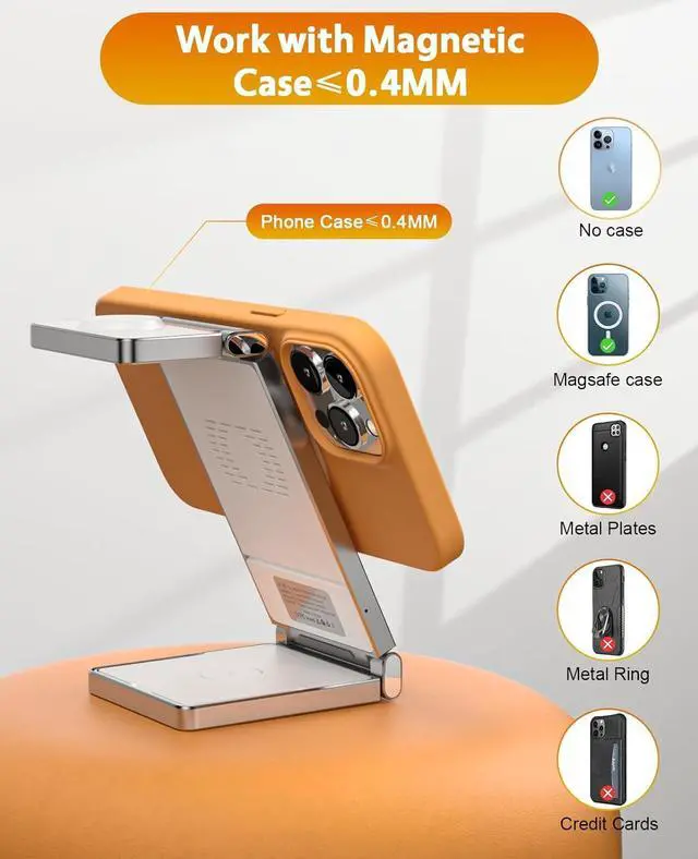 Alt view image 5 of 7 - Mag-Safe Charger Stand iPhone and Watch Charging Station for Apple Devices, Magnetic 3 in 1 Foldable Travel Charging Dock for Airpods and iPhone 15/14/13/12 Max/Pro/Mini