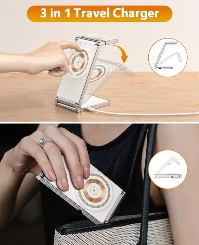Alt view image 7 of 7 - Mag-Safe Charger Stand iPhone and Watch Charging Station for Apple Devices, Magnetic 3 in 1 Foldable Travel Charging Dock for Airpods and iPhone 15/14/13/12 Max/Pro/Mini