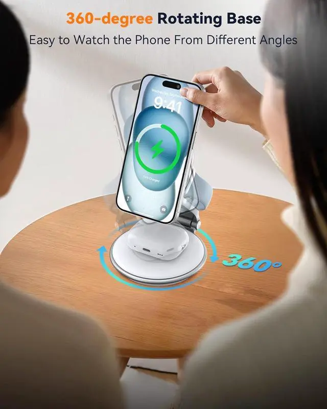Alt view image 6 of 7 - Charging Station for Apple Multiple Devices: 3 in 1 Foldable Magnetic Wireless Charger Stand for Mag-Safe iPhone - Travel Charging Dock for iPhone 15 14 13 12 Pro Max Plus & Apple Watch & Airpods