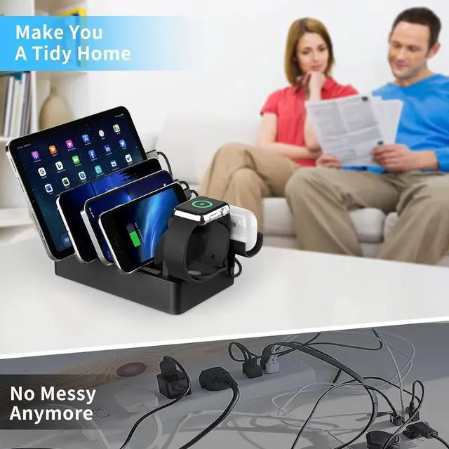 Alt view image 5 of 7 - Multiple Charging Station Charger Station - Charging Station for Multiple Devices, 6 Ports USB Charging Dock for Phone| Earhead|Watch Stand, Fast Docking Station, Family Electronics Charging Center