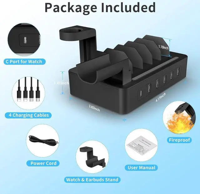 Alt view image 6 of 7 - Multiple Charging Station Charger Station - Charging Station for Multiple Devices, 6 Ports USB Charging Dock for Phone| Earhead|Watch Stand, Fast Docking Station, Family Electronics Charging Center