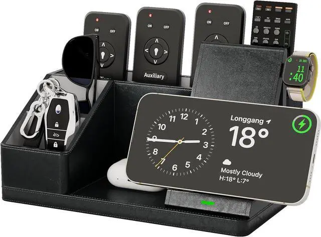 Main image of KINGFOM 3-in-1 Charging Station for iPhone, Apple Watch & AirPods  Fast Wireless Charger Stand, Desk Organizer with Phone Holder, Nightstand Dock for Apple Devices