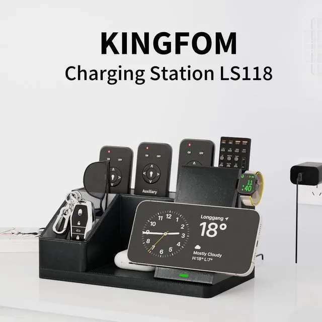 Alt view image 2 of 6 - KINGFOM 3-in-1 Charging Station for iPhone, Apple Watch & AirPods  Fast Wireless Charger Stand, Desk Organizer with Phone Holder, Nightstand Dock for Apple Devices