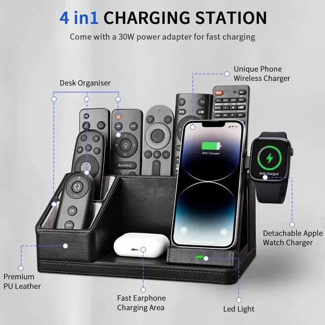 Alt view image 3 of 6 - KINGFOM 3-in-1 Charging Station for iPhone, Apple Watch & AirPods  Fast Wireless Charger Stand, Desk Organizer with Phone Holder, Nightstand Dock for Apple Devices
