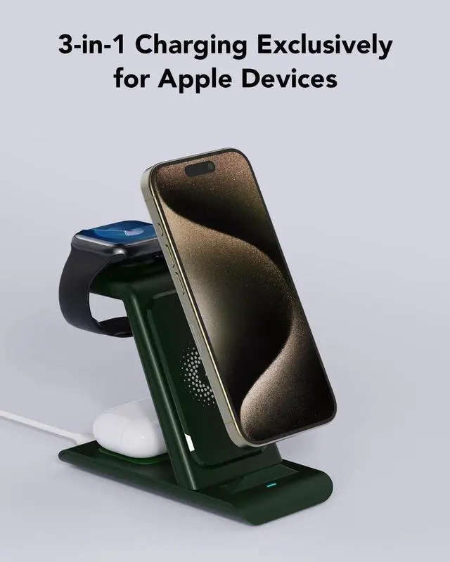 Alt view image 2 of 7 - HATALKIN 3 in 1 Wireless Charging Station Compatible for Multiple Devices Apple Products Apple Watch 9 8 Ultra 7 SE 6 5 4 AirPods Pro 2 iPhone 15 14 13 12 11 Pro Max/XS/XR 8 Fast Wireless Charger