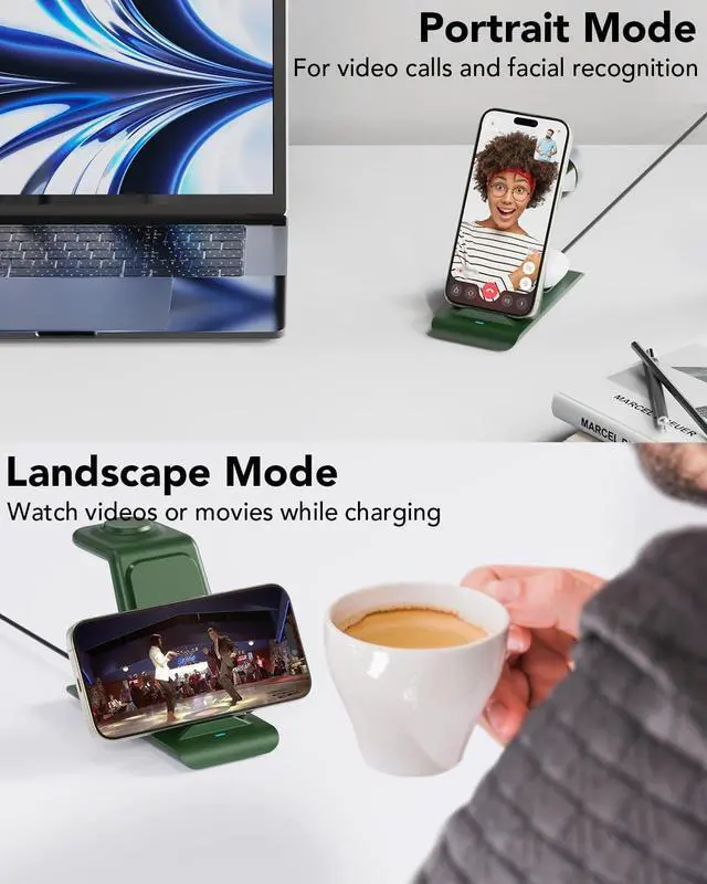 Alt view image 5 of 7 - HATALKIN 3 in 1 Wireless Charging Station Compatible for Multiple Devices Apple Products Apple Watch 9 8 Ultra 7 SE 6 5 4 AirPods Pro 2 iPhone 15 14 13 12 11 Pro Max/XS/XR 8 Fast Wireless Charger