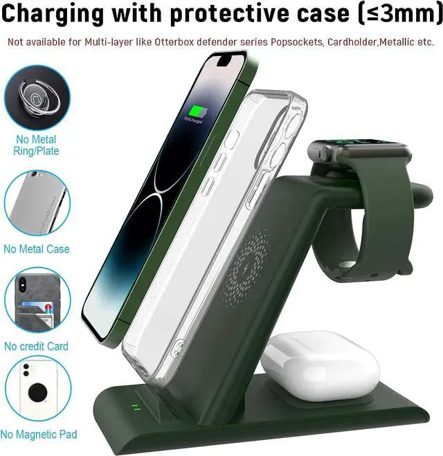 Alt view image 7 of 7 - HATALKIN 3 in 1 Wireless Charging Station Compatible for Multiple Devices Apple Products Apple Watch 9 8 Ultra 7 SE 6 5 4 AirPods Pro 2 iPhone 15 14 13 12 11 Pro Max/XS/XR 8 Fast Wireless Charger