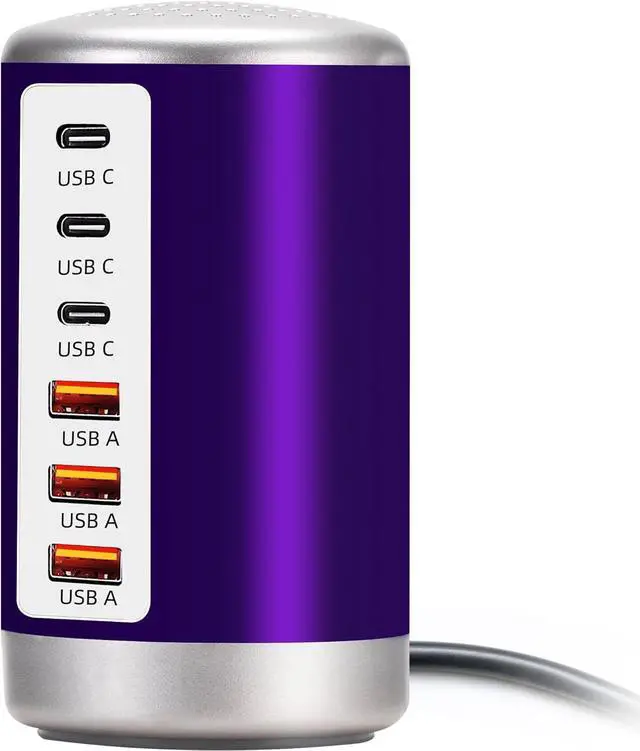 Main image of USB Charger, 60W USB Charging Station with 6-Port(3 USB-A Port & 3 USB-C Port) Compatible with iPhone 15/14/13/13pro Max 12/12 Mini/12Pro/12 Pro Max/11,Tablets, Smartphones Purple