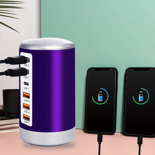 Alt view image 4 of 6 - USB Charger, 60W USB Charging Station with 6-Port(3 USB-A Port & 3 USB-C Port) Compatible with iPhone 15/14/13/13pro Max 12/12 Mini/12Pro/12 Pro Max/11,Tablets, Smartphones Purple