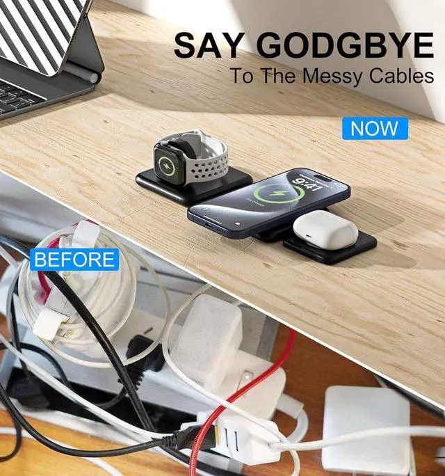 Alt view image 2 of 7 - 3 in 1 Mag-Safe Charging Station for Apple Device 20W Fast Charging Wireless Charger for iPhone 15/14/13/12/11 Series and AirPods 3/2/Pro 2/Pro,iWatch Ultra/8/7/6/5/4/3/2/SE