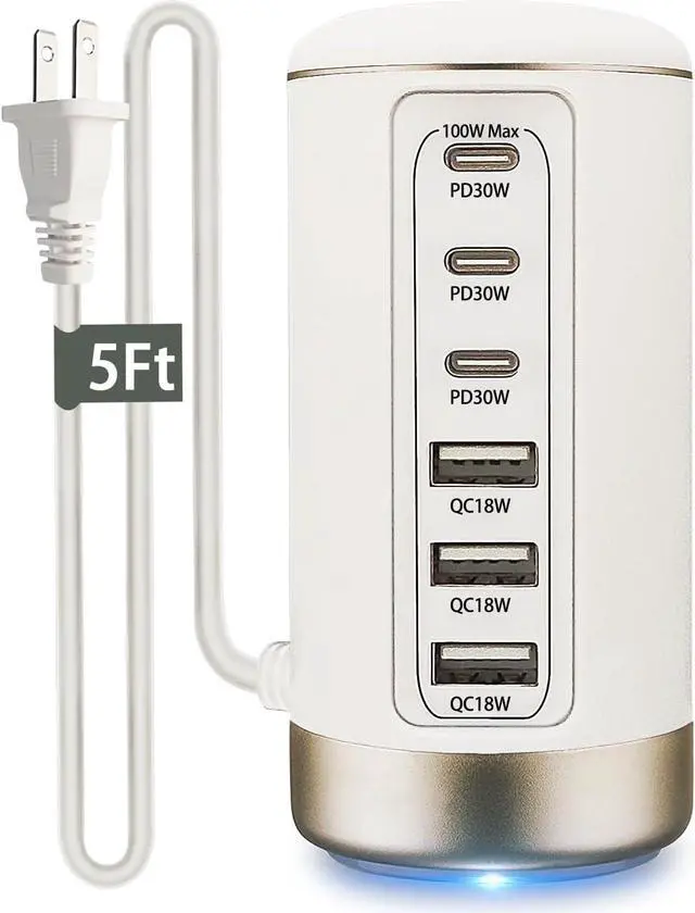 Main image of 100W USB C Charger for Multiple Devices,6-Port 30W USB-C & 18W USB Ports- Compact, Space-Saving Design Fast Charging Tower for iPhone, Galaxy,Pixel, iPad, Watches,Home Office Use