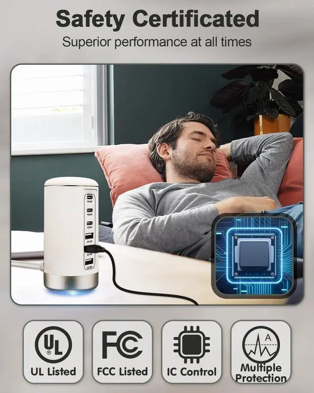 Alt view image 5 of 7 - 100W USB C Charger for Multiple Devices,6-Port 30W USB-C & 18W USB Ports- Compact, Space-Saving Design Fast Charging Tower for iPhone, Galaxy,Pixel, iPad, Watches,Home Office Use