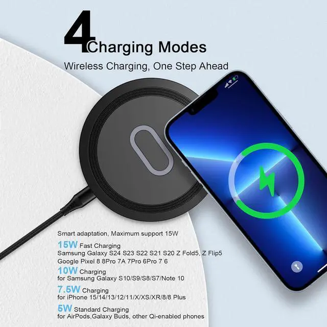 Alt view image 7 of 7 - 15W Wireless Google Charger Fast Charging Pad for Google Pixel 8 Pro 7 Pro 7A 6 Pro, Samsung Galaxy S24 Ultra S23 FE S22 S21 FE S20 Note 20 10 Z Flip 5 Fold 5, Wireless Charger Station Fast Charging