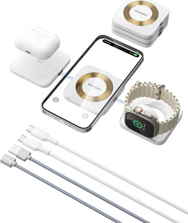 Main image of 3 in 1 Wireless Charging Station Magnetic Detachable, Wireless Magnetic Charger for Apple, Compatible with iPhone 15/14/13/12, Airpods 3/2/Pro, iWatch(White)