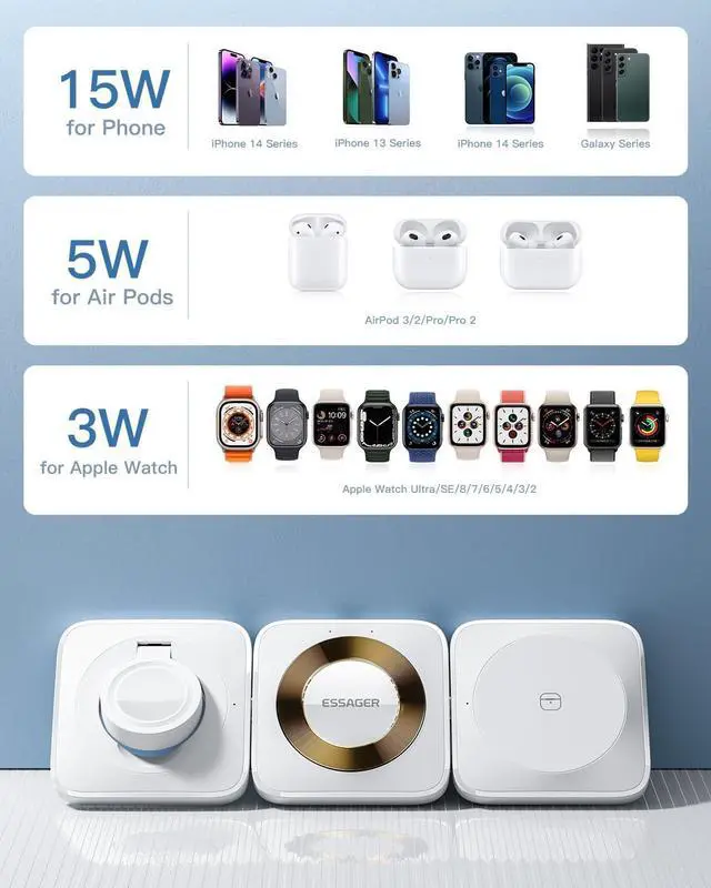Alt view image 4 of 7 - 3 in 1 Wireless Charging Station Magnetic Detachable, Wireless Magnetic Charger for Apple, Compatible with iPhone 15/14/13/12, Airpods 3/2/Pro, iWatch(White)