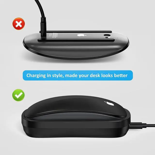 Alt view image 5 of 7 - HONKID Wireless Charging Station for Magic Mouse 2, QI Mobile Phone and AirPods, Double-Sided Charging, 3 in 1 Wireless Charging Dock, USB-A to USB-C Cable Long 5ft, Black