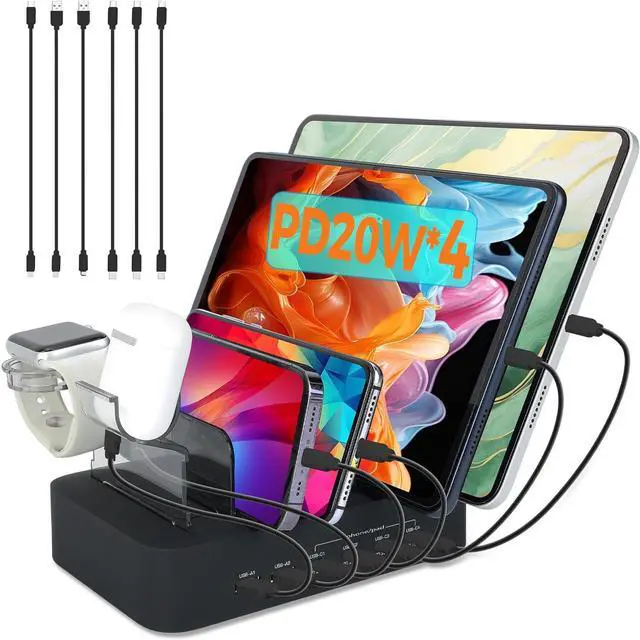 Main image of USB C Charging Station for Multiple Devices Apple,100W 4 PD and 2 USB Charger Stations Compatible with Apple iPhone iPad and Android Phone and Tablet,Type C Multi Charging Station