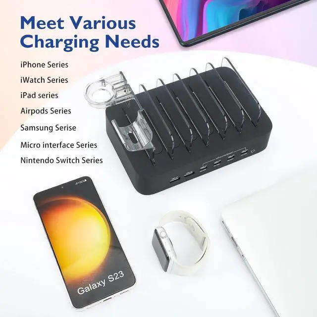 Alt view image 2 of 7 - USB C Charging Station for Multiple Devices Apple,100W 4 PD and 2 USB Charger Stations Compatible with Apple iPhone iPad and Android Phone and Tablet,Type C Multi Charging Station