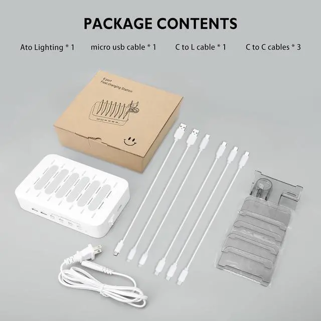 Alt view image 6 of 7 - USB C Charging Station for Multiple Devices Apple,100W 4 PD and 2 USB Charger Stations Compatible with Apple iPhone iPad and Android Phone and Tablet,Type C Multi Charging Station
