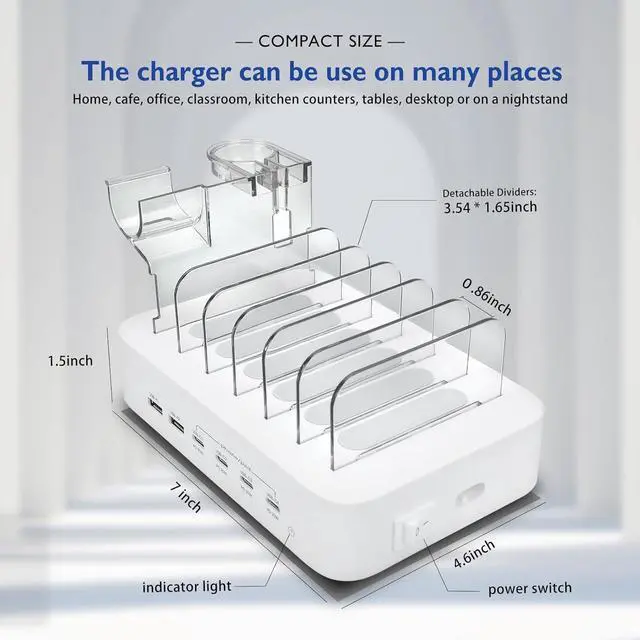 Alt view image 7 of 7 - USB C Charging Station for Multiple Devices Apple,100W 4 PD and 2 USB Charger Stations Compatible with Apple iPhone iPad and Android Phone and Tablet,Type C Multi Charging Station