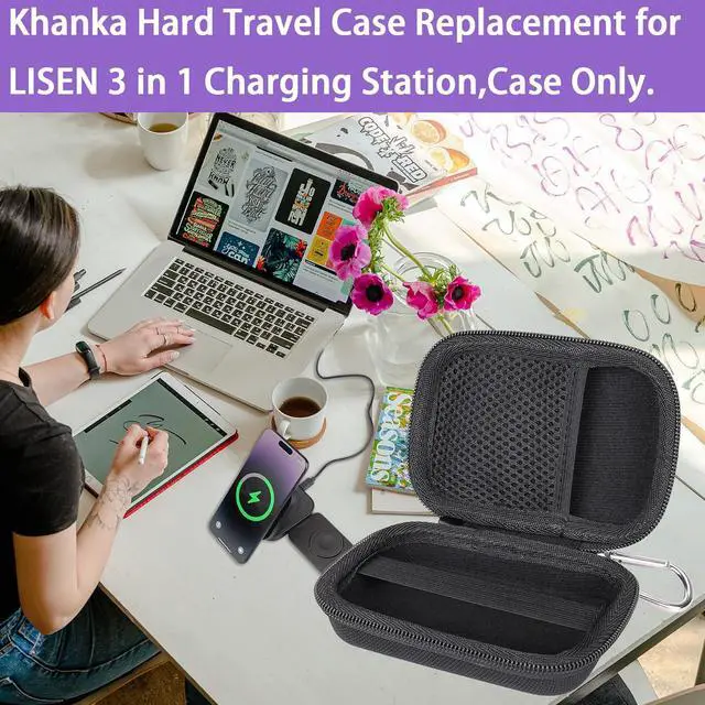 Alt view image 6 of 7 - khanka Hard Travel Case Replacement for LISEN 3 in 1 Charging Station,Travel Wireless Charging Station for Multiple Devices,Case Only(Black).