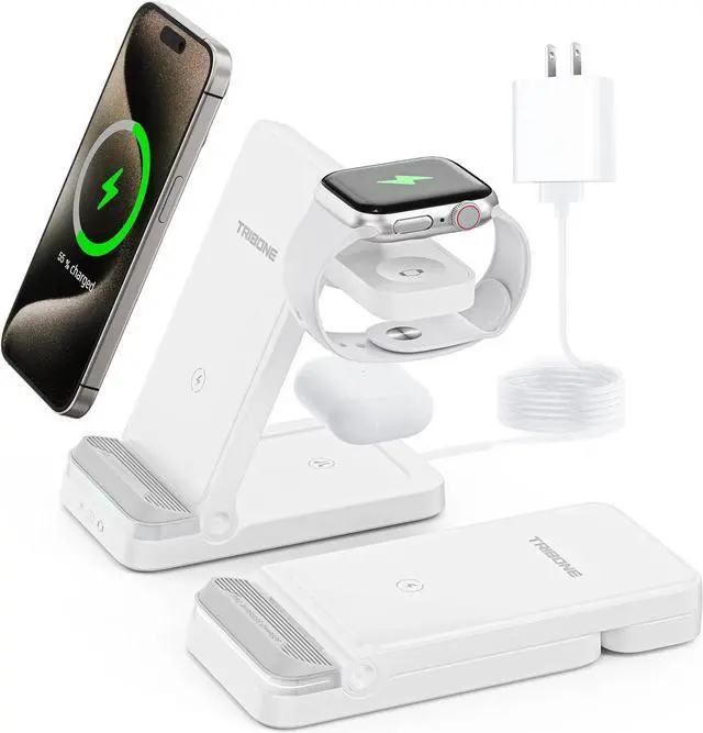 Main image of Wireless Charger, 3 in 1 Foldable Fast Charger for iPhone 15 14 13 12 11 Pro Max XR XS 8 Plus,for Multiple Devicesfor Apple Watch 9 8 7 6 5 4 3 2 SE,for AirPods Pro 3 2 (White)