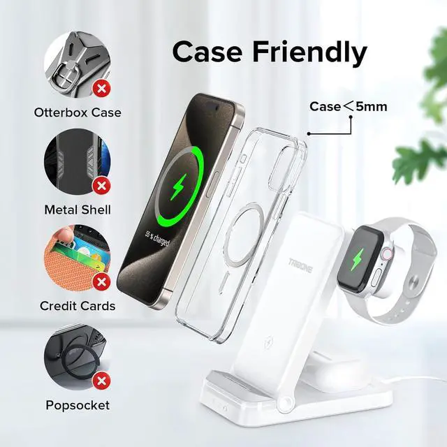 Alt view image 2 of 3 - Wireless Charger, 3 in 1 Foldable Fast Charger for iPhone 15 14 13 12 11 Pro Max XR XS 8 Plus,for Multiple Devicesfor Apple Watch 9 8 7 6 5 4 3 2 SE,for AirPods Pro 3 2 (White)