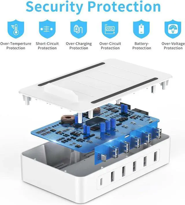 Alt view image 2 of 7 - Multiple Charging Station Charger Station - Presents for Him Her Charging Station for Multiple Devices, 6 Ports USB Charging Dock for Phone|Earhead|Watch Stand, Fast Docking Station (Pure White)