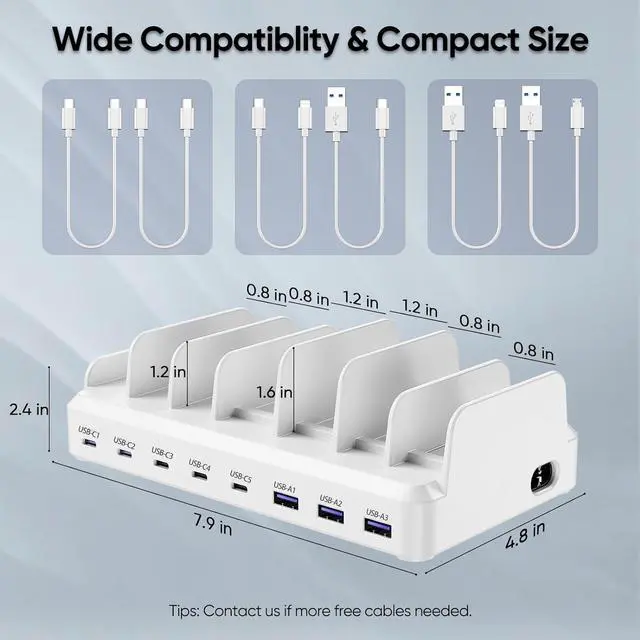 Alt view image 4 of 4 - 280W USB C Charging Station for Multiple Devices, 8 Port Multi Charger Station for MacBook iPhone 15 Phone iPad Tablets (6 Mixed Short Cables Included) White