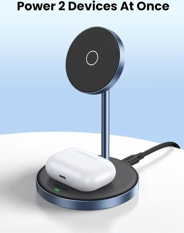 Alt view image 3 of 7 - UGREEN 2-in-1 Magnetic Wireless Charging Station Compatible with iPhone 15 15 Plus 15 Pro 15 Pro Max 14 13 12 Series and AirPods Series, Wireless Charging Stand with 3 FT USB-C Cable (No AC Adapter)