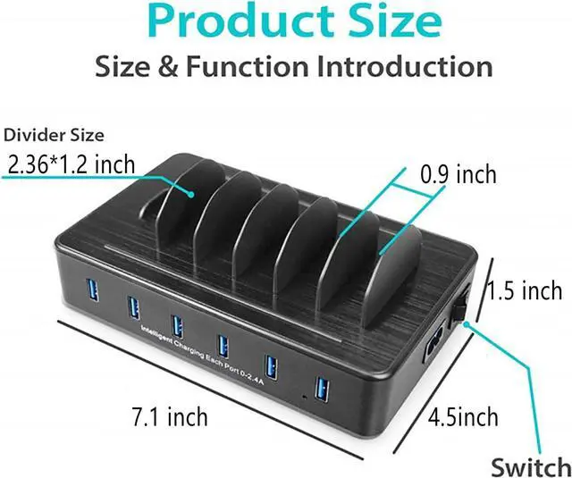 Alt view image 4 of 6 - Fast Charging Station for Multiple Devices,50W 6 USB Ports Family Charger Compatible with Apple iPhone iPad and Android Phone and Tablet