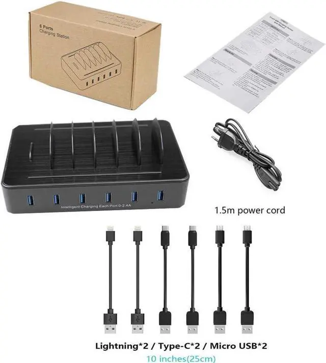 Alt view image 6 of 6 - Fast Charging Station for Multiple Devices,50W 6 USB Ports Family Charger Compatible with Apple iPhone iPad and Android Phone and Tablet