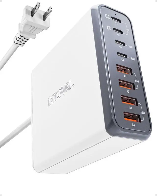 Main image of Intoval 140W USB C Charger Block: 8-Port Charging Station for Multiple Devices iPhone, MacBook, Galaxy, iPad & More (K44,White)