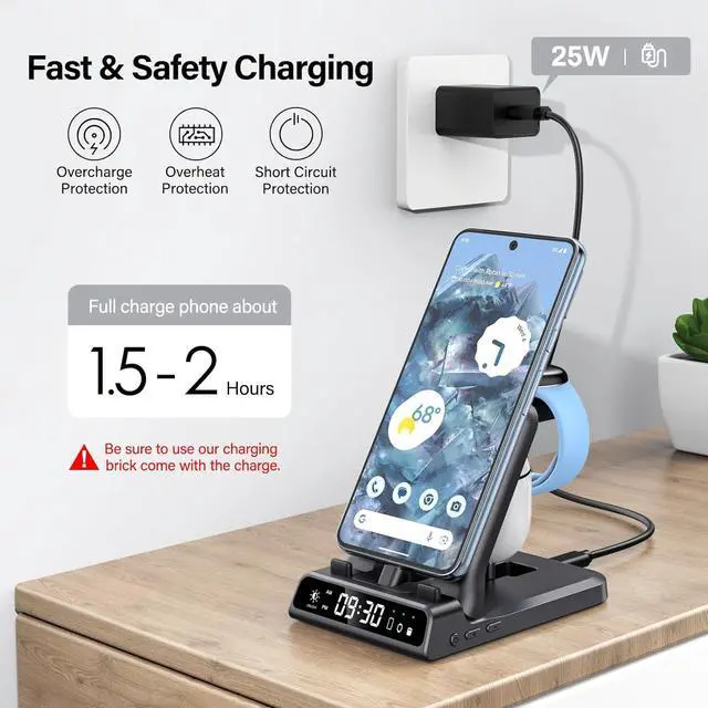 Alt view image 3 of 7 - 3 in 1 Charging Station for Google Pixel Watch 2 Only, 25W Fast Type-C Wired Charger Stand for Google Pixel 8 Pro/8/Fold/7A/7/7 Pro/6/6 Pro/6A/5/5A/4/4A, Buds Pro/Buds A-Series