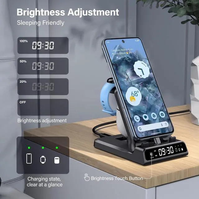 Alt view image 4 of 7 - 3 in 1 Charging Station for Google Pixel Watch 2 Only, 25W Fast Type-C Wired Charger Stand for Google Pixel 8 Pro/8/Fold/7A/7/7 Pro/6/6 Pro/6A/5/5A/4/4A, Buds Pro/Buds A-Series