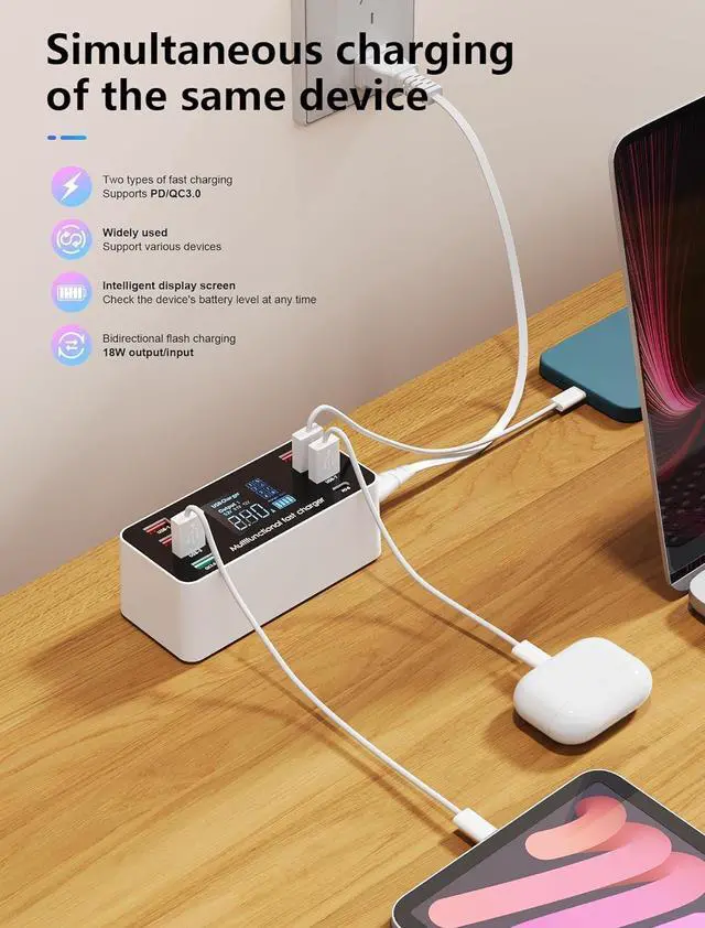 Alt view image 2 of 7 - Charging Station for Multiple Devices, 8 Ports USB Charging Dock with QC3.0/PD18W USB-C Fast Charging Station for Multiple Devices Apple, Compatible with Ipad/MacBook Pro/Air, iPhone/Galaxy, Ect