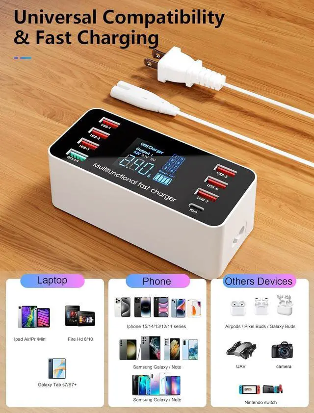 Alt view image 3 of 7 - Charging Station for Multiple Devices, 8 Ports USB Charging Dock with QC3.0/PD18W USB-C Fast Charging Station for Multiple Devices Apple, Compatible with Ipad/MacBook Pro/Air, iPhone/Galaxy, Ect