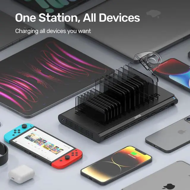 Alt view image 4 of 7 - Unitek USB Charging Station 120W 10 Fast Port Multi Charge Docking Hub for Multiple Apple Devices with QC 3.0 PD 45W Port, Charger Organizer Compatible with iPad, iPhone, Tablet, iwatch,Cell Phone