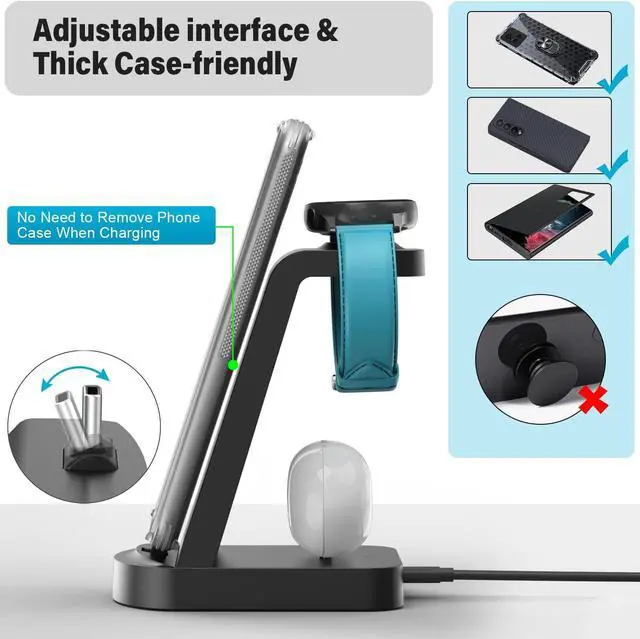 Alt view image 4 of 6 - Charging Station for Samsung Multiple Devices,3 in 1 Fast Charging Stand USB-C Charger for Galaxy Watch 5/5 Pro/4/3/Active,Galaxy S23/S22/S21/S20/S10/Note20/Note10/Z Flip 4/Z Fold 4/Galaxy Buds