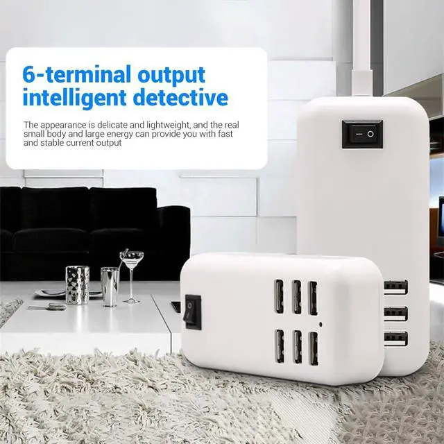 Alt view image 2 of 7 - 6 Ports USB Charger Hub Desktop US Plug AC Power Wall Travel Charging Adapter Slots Charging Station