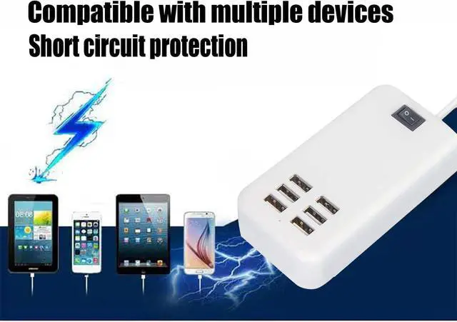 Alt view image 6 of 7 - 6 Ports USB Charger Hub Desktop US Plug AC Power Wall Travel Charging Adapter Slots Charging Station