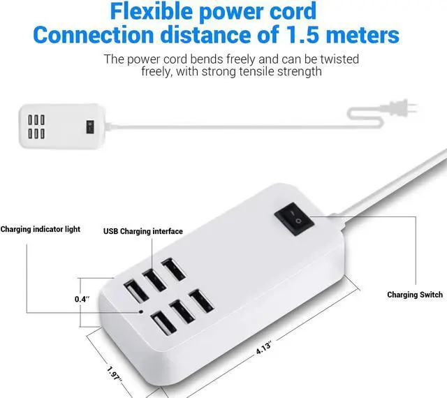 Alt view image 7 of 7 - 6 Ports USB Charger Hub Desktop US Plug AC Power Wall Travel Charging Adapter Slots Charging Station