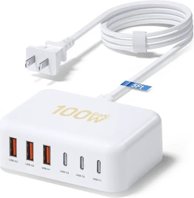 Main image of USB C Fast Charger Block, Bangfun 6 Port 100W USB Type C Charging Station Hub Fast Charging Wall Charger Plug Cube with 3 USB A & USB C Powe Strip Adapter for iPhone 15 14 13 12 11 iPad, Pixel-White
