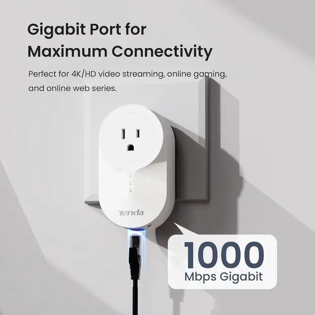Alt view image 4 of 7 - Tenda AV1000 Powerline Etherne Adapter Kit with Gigabit Ports, Ethernet Over Power, Plug&Play, Power Saving, Power Outlet Passthrough, Ideal for Gaming (PH6)