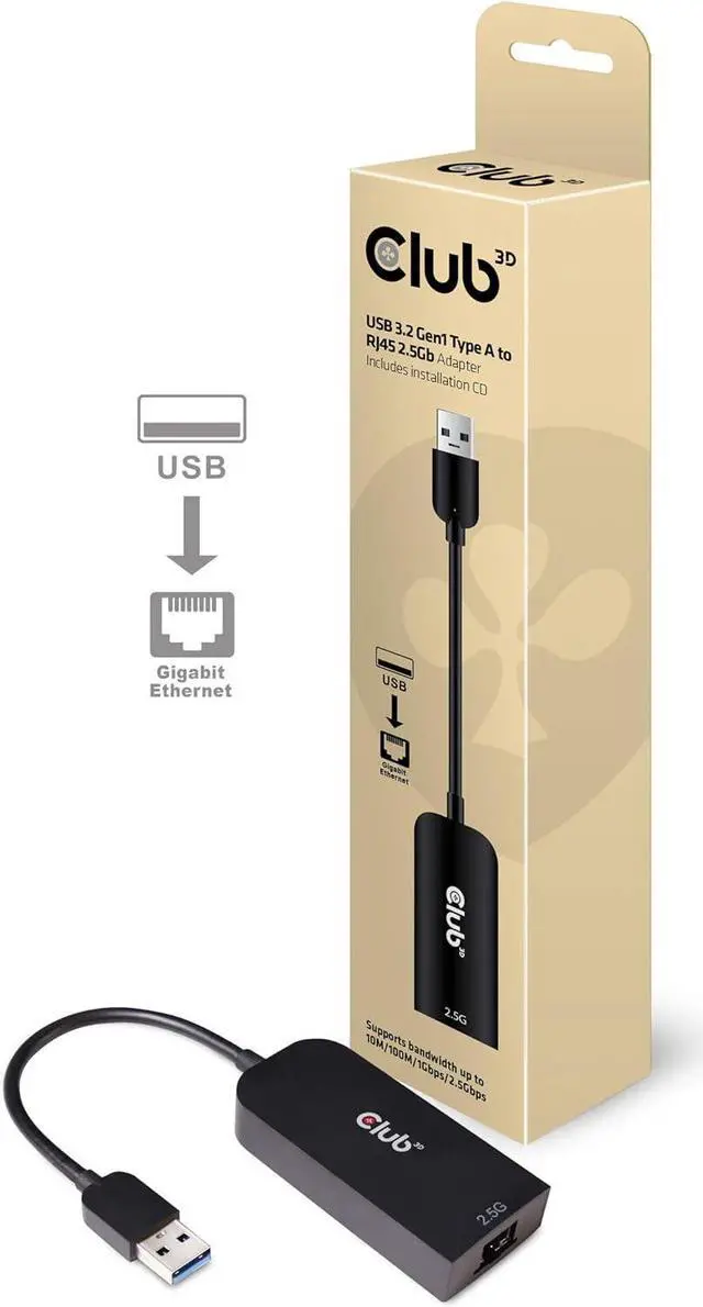 Alt view image 5 of 5 - Club 3D CAC-1420 USB 3.2 Gen1 Type C to RJ45 2.5Gbps Adapter M/F